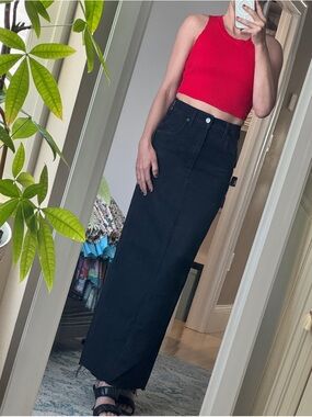 MOTHER Black High-Rise Maxi Denim Skirt